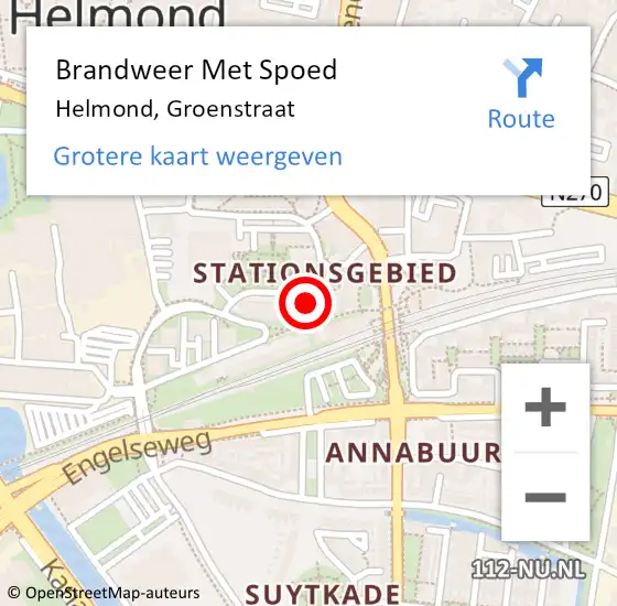 Locatie op kaart van de 112 melding: Brandweer Met Spoed Naar Helmond, Groenstraat op 1 juni 2021 01:21