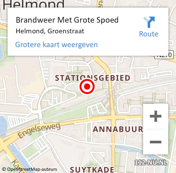 Locatie op kaart van de 112 melding: Brandweer Met Grote Spoed Naar Helmond, Groenstraat op 1 juni 2021 01:32