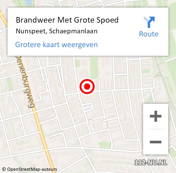 Locatie op kaart van de 112 melding: Brandweer Met Grote Spoed Naar Nunspeet, Schaepmanlaan op 1 juni 2021 01:59