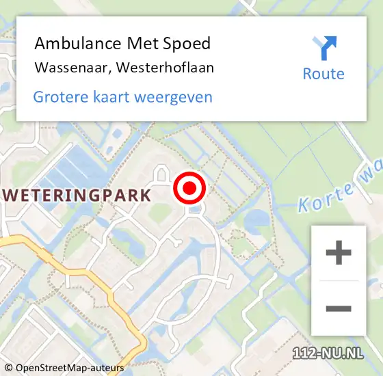 Locatie op kaart van de 112 melding: Ambulance Met Spoed Naar Wassenaar, Westerhoflaan op 1 juni 2021 02:06