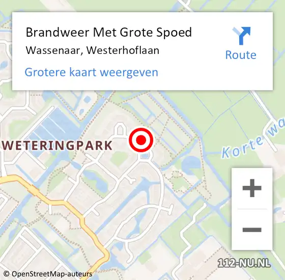 Locatie op kaart van de 112 melding: Brandweer Met Grote Spoed Naar Wassenaar, Westerhoflaan op 1 juni 2021 02:25