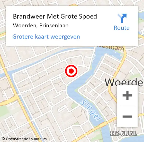 Locatie op kaart van de 112 melding: Brandweer Met Grote Spoed Naar Woerden, Prinsenlaan op 1 juni 2021 02:33