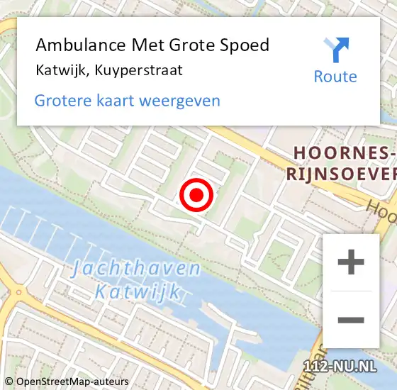 Locatie op kaart van de 112 melding: Ambulance Met Grote Spoed Naar Katwijk, Kuyperstraat op 1 juni 2021 06:17