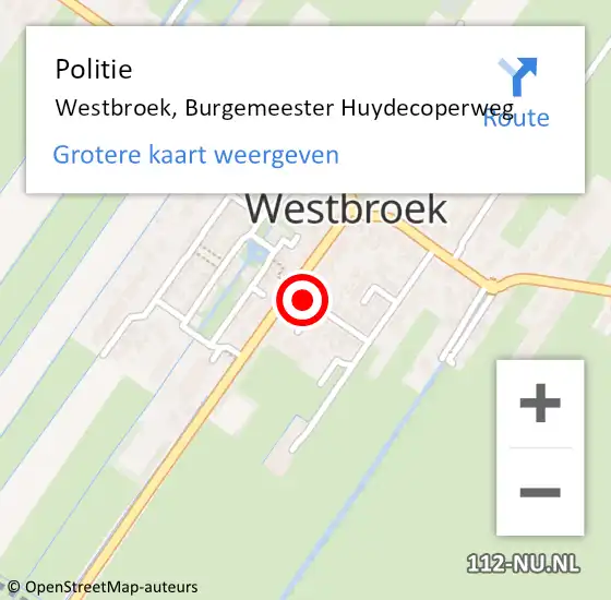 Locatie op kaart van de 112 melding: Politie Westbroek, Burgemeester Huydecoperweg op 1 juni 2021 07:11