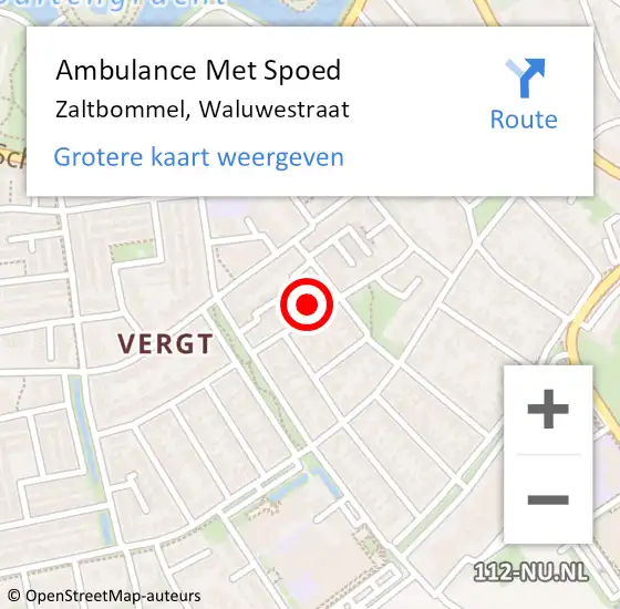 Locatie op kaart van de 112 melding: Ambulance Met Spoed Naar Zaltbommel, Waluwestraat op 1 juni 2021 07:33