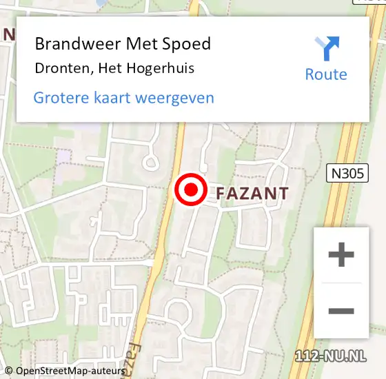 Locatie op kaart van de 112 melding: Brandweer Met Spoed Naar Dronten, Het Hogerhuis op 1 juni 2021 07:44