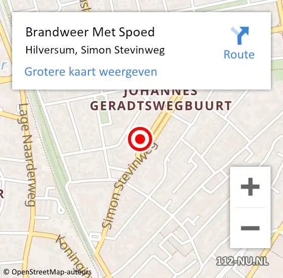 Locatie op kaart van de 112 melding: Brandweer Met Spoed Naar Hilversum, Simon Stevinweg op 1 juni 2021 07:50