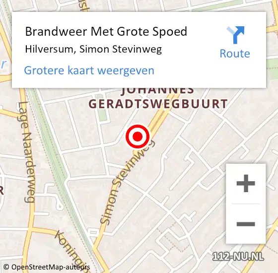 Locatie op kaart van de 112 melding: Brandweer Met Grote Spoed Naar Hilversum, Simon Stevinweg op 1 juni 2021 07:55