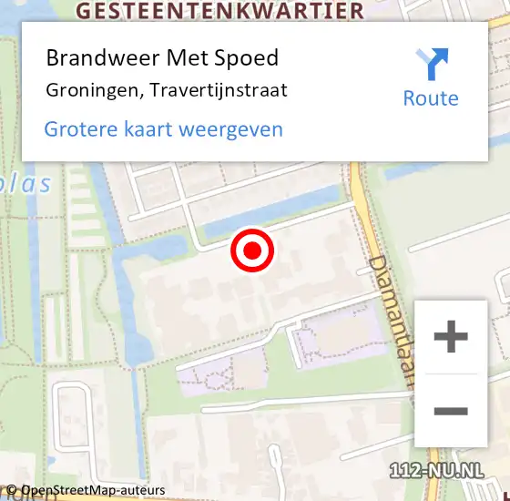 Locatie op kaart van de 112 melding: Brandweer Met Spoed Naar Groningen, Travertijnstraat op 1 juni 2021 08:32