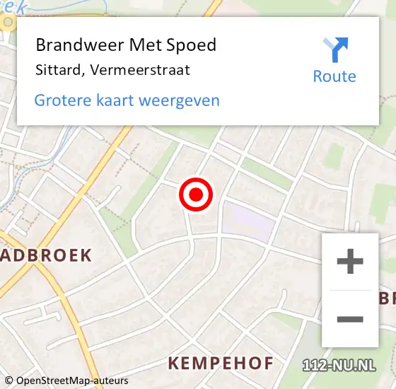 Locatie op kaart van de 112 melding: Brandweer Met Spoed Naar Sittard, Vermeerstraat op 1 juni 2021 08:36