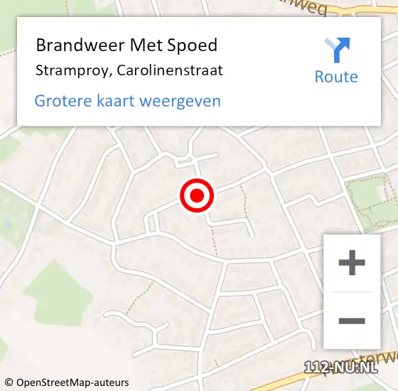 Locatie op kaart van de 112 melding: Brandweer Met Spoed Naar Stramproy, Carolinenstraat op 1 juni 2021 09:36