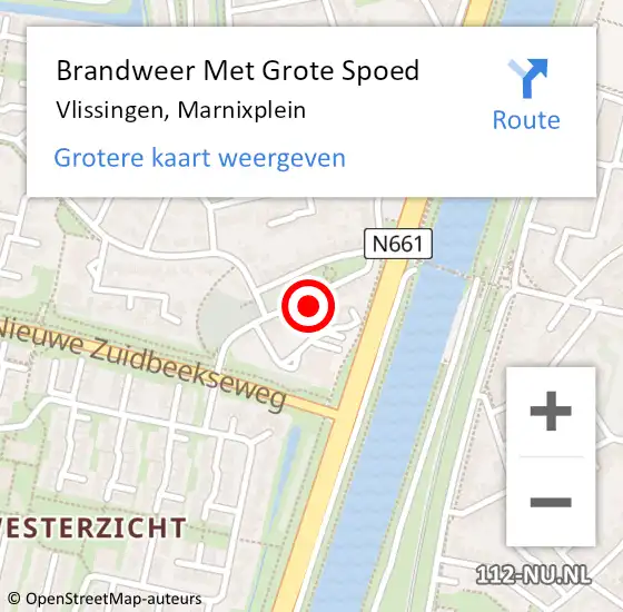 Locatie op kaart van de 112 melding: Brandweer Met Grote Spoed Naar Vlissingen, Marnixplein op 1 juni 2021 09:37