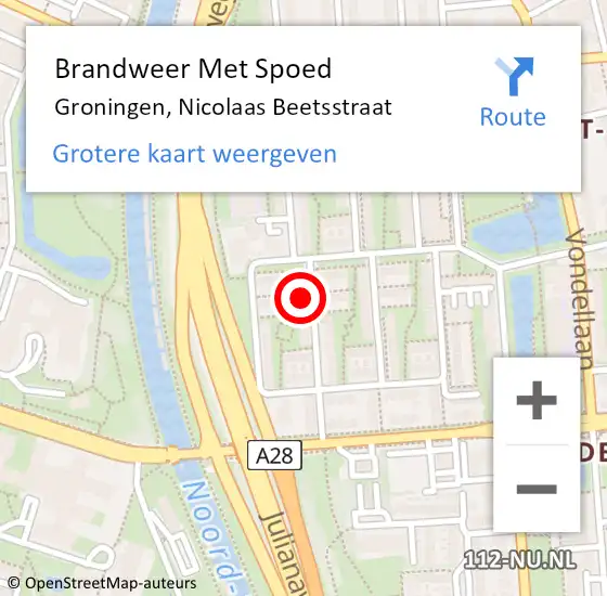 Locatie op kaart van de 112 melding: Brandweer Met Spoed Naar Groningen, Nicolaas Beetsstraat op 1 juni 2021 10:46