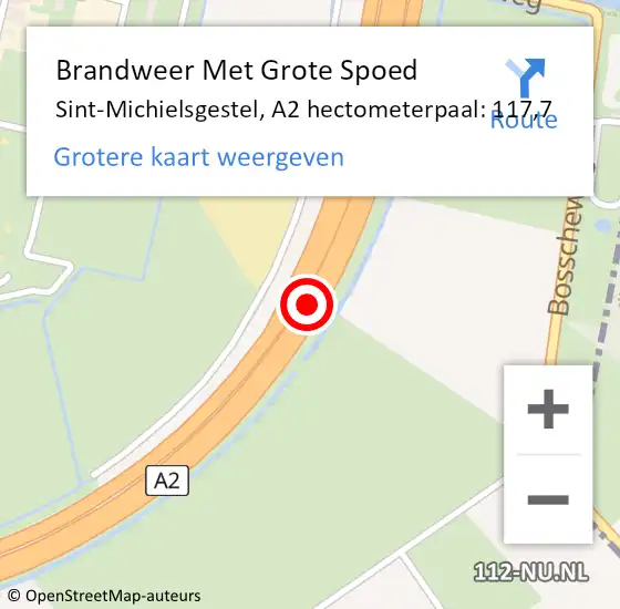 Locatie op kaart van de 112 melding: Brandweer Met Grote Spoed Naar Sint-Michielsgestel, A2 hectometerpaal: 117,7 op 1 juni 2021 10:54