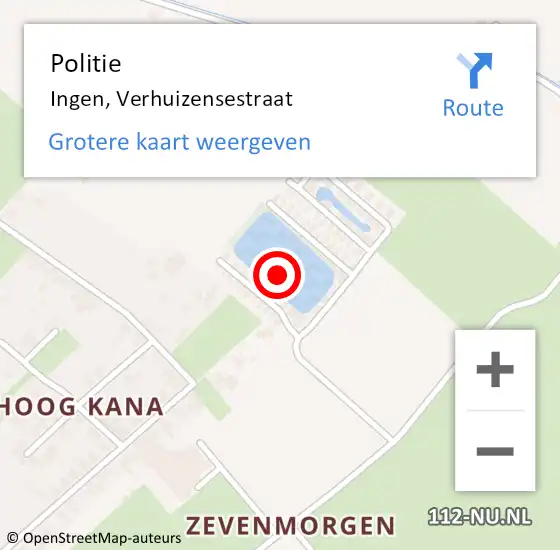 Locatie op kaart van de 112 melding: Politie Ingen, Verhuizensestraat op 1 juni 2021 11:13