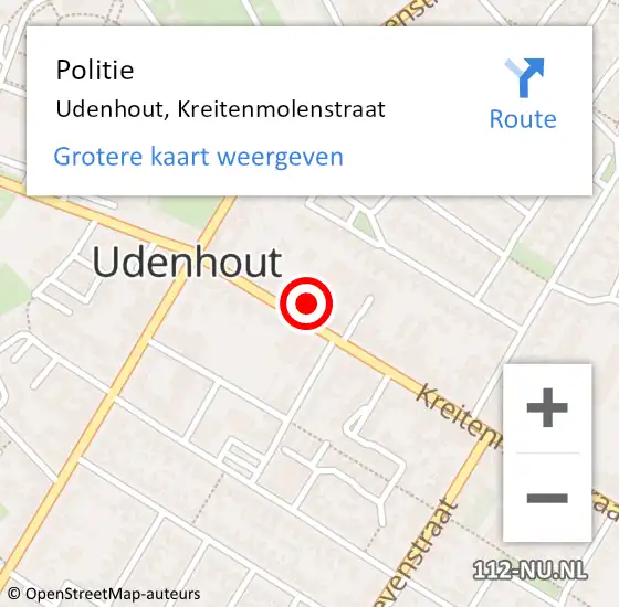 Locatie op kaart van de 112 melding: Politie Udenhout, Kreitenmolenstraat op 1 juni 2021 11:29