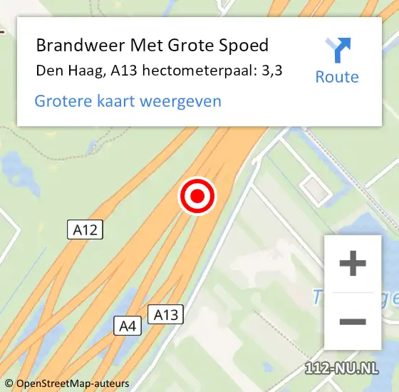 Locatie op kaart van de 112 melding: Brandweer Met Grote Spoed Naar Den Haag, A13 hectometerpaal: 3,3 op 1 juni 2021 11:30