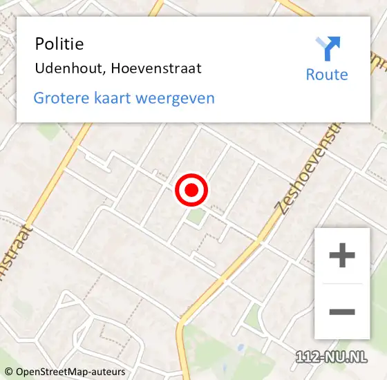 Locatie op kaart van de 112 melding: Politie Udenhout, Hoevenstraat op 1 juni 2021 12:14