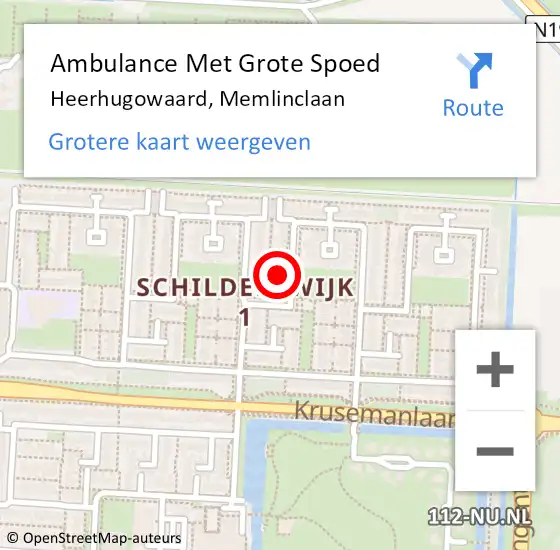 Locatie op kaart van de 112 melding: Ambulance Met Grote Spoed Naar Heerhugowaard, Memlinclaan op 1 juni 2021 13:00