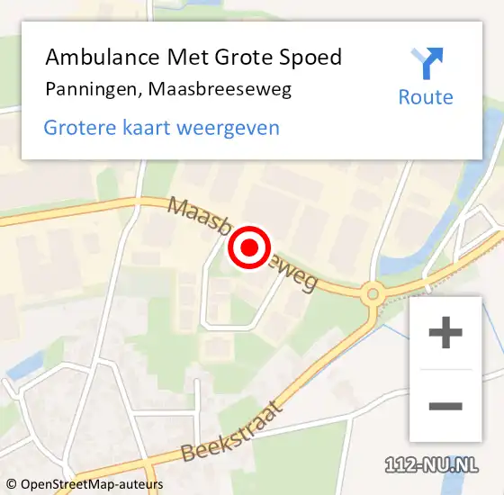 Locatie op kaart van de 112 melding: Ambulance Met Grote Spoed Naar Panningen, Maasbreeseweg op 1 juni 2021 13:43