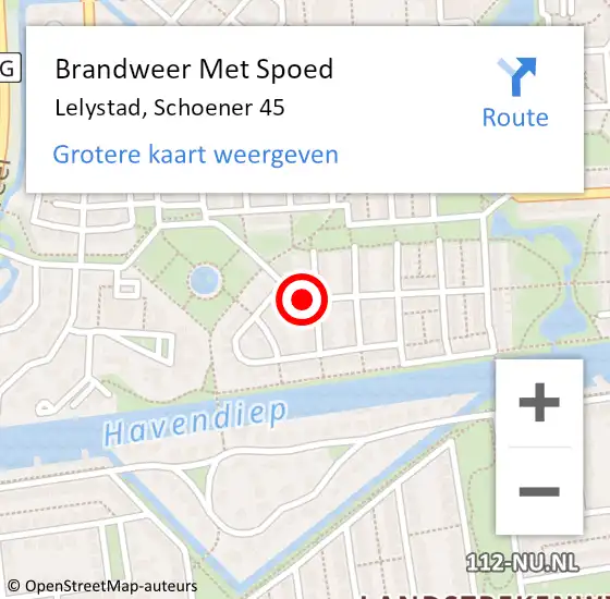 Locatie op kaart van de 112 melding: Brandweer Met Spoed Naar Lelystad, Schoener 45 op 1 juni 2021 13:52