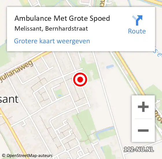 Locatie op kaart van de 112 melding: Ambulance Met Grote Spoed Naar Melissant, Bernhardstraat op 1 juni 2021 14:23