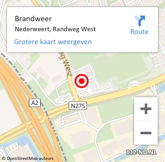 Locatie op kaart van de 112 melding: Brandweer Nederweert, Randweg West op 1 juni 2021 14:24