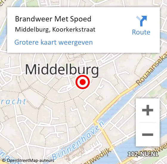 Locatie op kaart van de 112 melding: Brandweer Met Spoed Naar Middelburg, Koorkerkstraat op 1 juni 2021 14:44