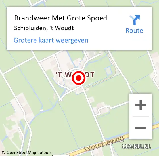 Locatie op kaart van de 112 melding: Brandweer Met Grote Spoed Naar Schipluiden, 't Woudt op 1 juni 2021 14:46