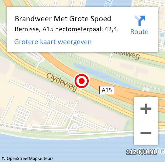 Locatie op kaart van de 112 melding: Brandweer Met Grote Spoed Naar Bernisse, A15 hectometerpaal: 42,4 op 1 juni 2021 14:53