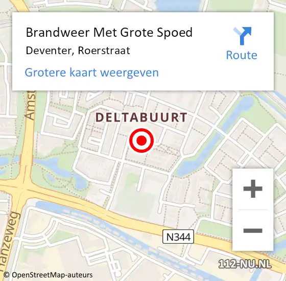Locatie op kaart van de 112 melding: Brandweer Met Grote Spoed Naar Deventer, Roerstraat op 1 juni 2021 15:08