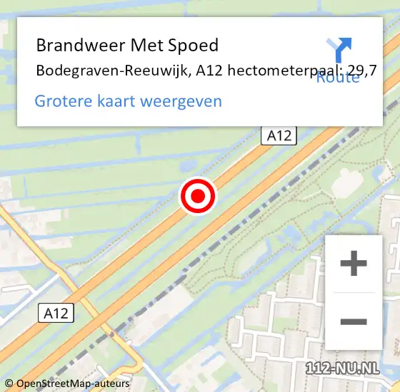 Locatie op kaart van de 112 melding: Brandweer Met Spoed Naar Bodegraven-Reeuwijk, A12 hectometerpaal: 29,7 op 1 juni 2021 16:07