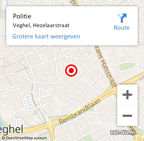 Locatie op kaart van de 112 melding: Politie Veghel, Hezelaarstraat op 1 juni 2021 16:51