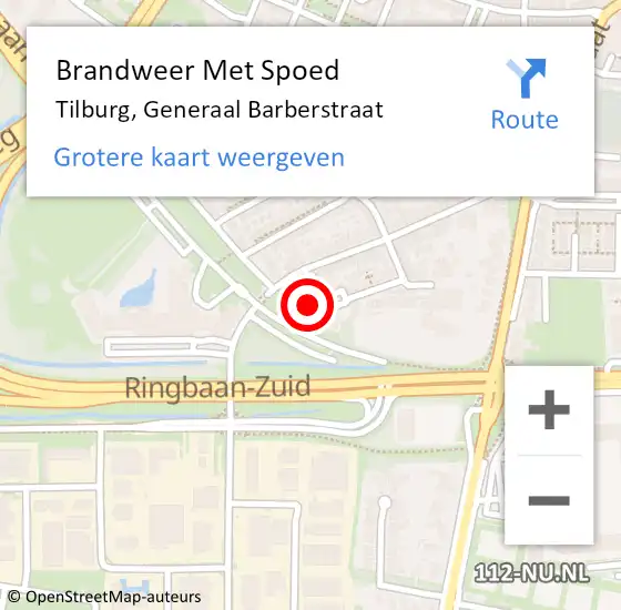 Locatie op kaart van de 112 melding: Brandweer Met Spoed Naar Tilburg, Generaal Barberstraat op 1 juni 2021 16:59