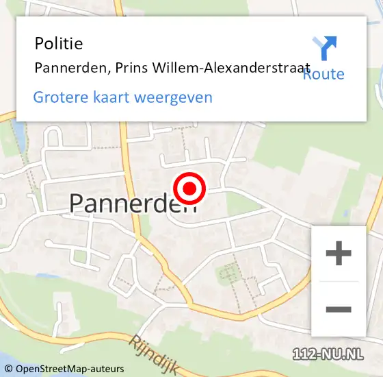 Locatie op kaart van de 112 melding: Politie Pannerden, Prins Willem-Alexanderstraat op 1 juni 2021 17:36
