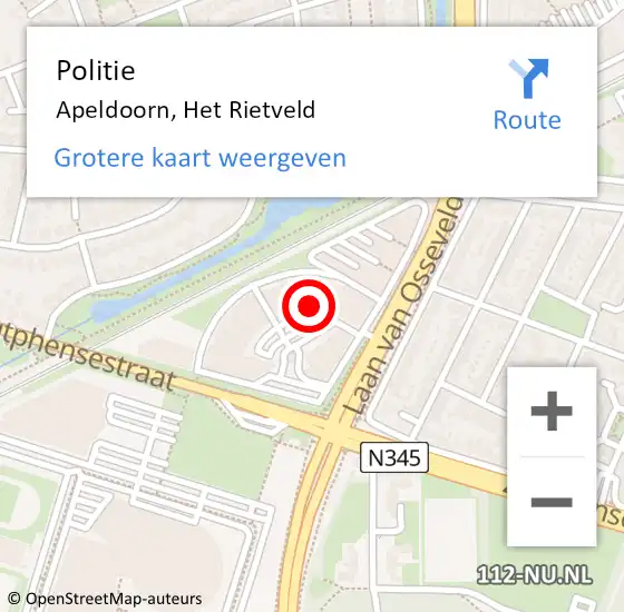 Locatie op kaart van de 112 melding: Politie Apeldoorn, Het Rietveld op 1 juni 2021 17:51