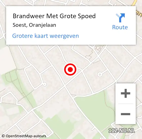 Locatie op kaart van de 112 melding: Brandweer Met Grote Spoed Naar Soest, Oranjelaan op 1 juni 2021 19:06