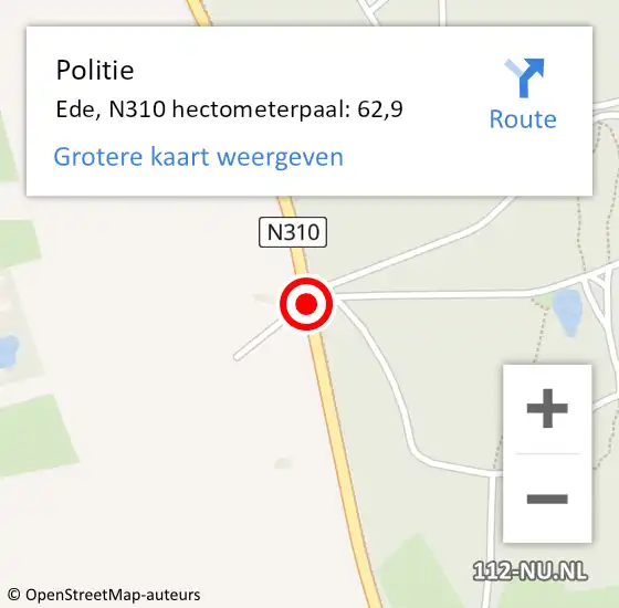 Locatie op kaart van de 112 melding: Politie Ede, N310 hectometerpaal: 62,9 op 1 juni 2021 19:15