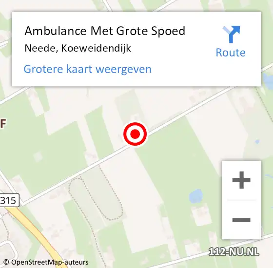 Locatie op kaart van de 112 melding: Ambulance Met Grote Spoed Naar Neede, Koeweidendijk op 1 juni 2021 19:20