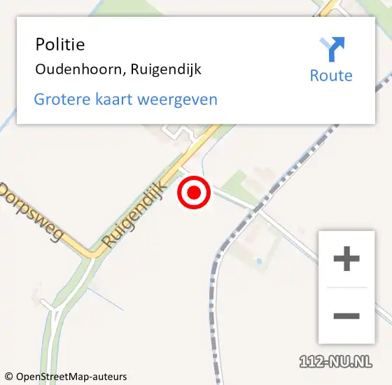 Locatie op kaart van de 112 melding: Politie Oudenhoorn, Ruigendijk op 1 juni 2021 19:26