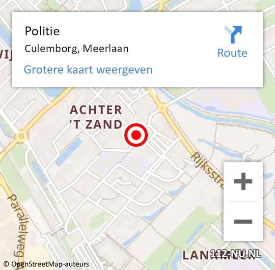 Locatie op kaart van de 112 melding: Politie Culemborg, Meerlaan op 1 juni 2021 19:42