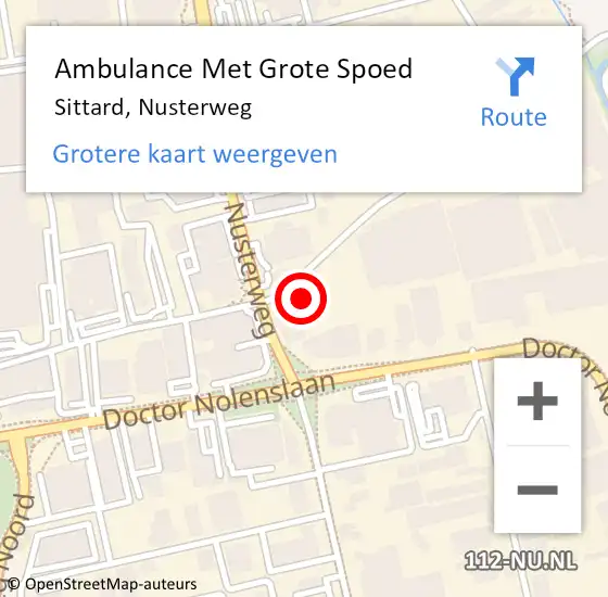 Locatie op kaart van de 112 melding: Ambulance Met Grote Spoed Naar Sittard, Nusterweg op 1 juni 2021 19:56