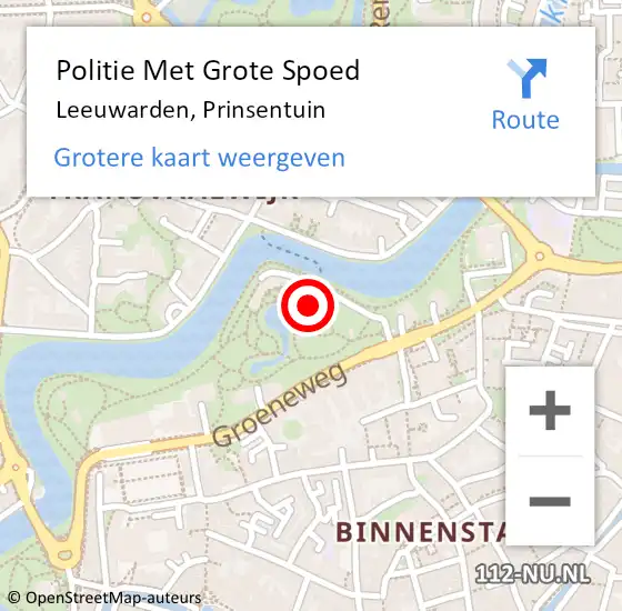 Locatie op kaart van de 112 melding: Politie Met Grote Spoed Naar Leeuwarden, Prinsentuin op 1 juni 2021 20:55