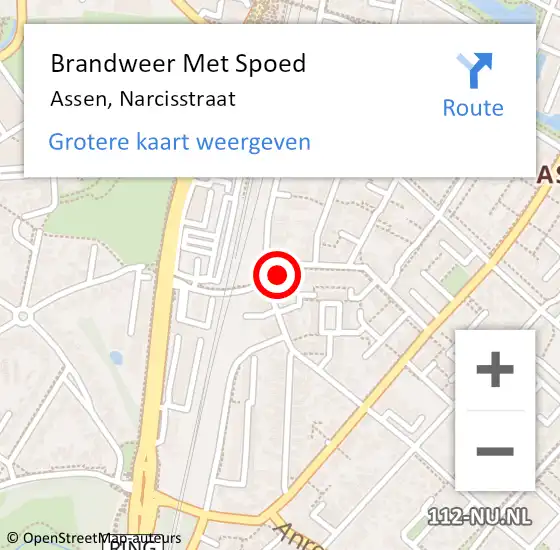 Locatie op kaart van de 112 melding: Brandweer Met Spoed Naar Assen, Narcisstraat op 12 juni 2014 03:48