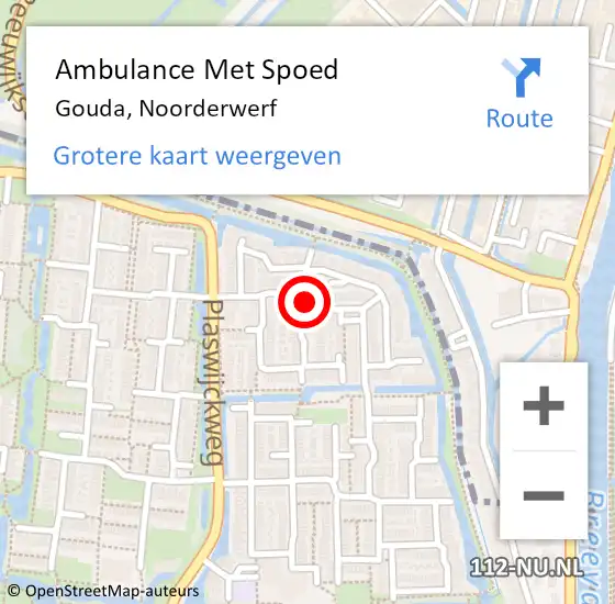 Locatie op kaart van de 112 melding: Ambulance Met Spoed Naar Gouda, Noorderwerf op 1 juni 2021 21:17