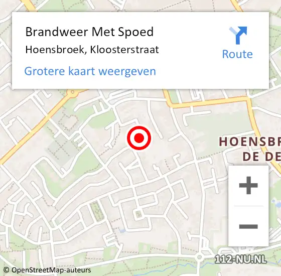 Locatie op kaart van de 112 melding: Brandweer Met Spoed Naar Hoensbroek, Kloosterstraat op 1 juni 2021 21:58