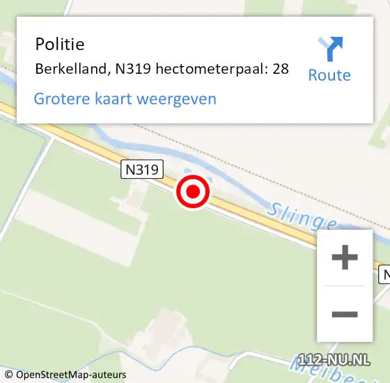 Locatie op kaart van de 112 melding: Politie Berkelland, N319 hectometerpaal: 28 op 2 juni 2021 03:43