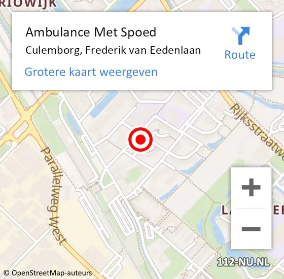 Locatie op kaart van de 112 melding: Ambulance Met Spoed Naar Culemborg, Frederik van Eedenlaan op 2 juni 2021 05:26