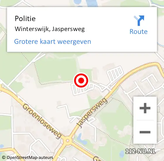 Locatie op kaart van de 112 melding: Politie Winterswijk, Jaspersweg op 2 juni 2021 06:20