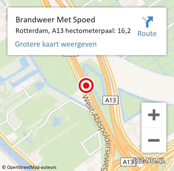 Locatie op kaart van de 112 melding: Brandweer Met Spoed Naar Rotterdam, A13 hectometerpaal: 16,2 op 2 juni 2021 08:01